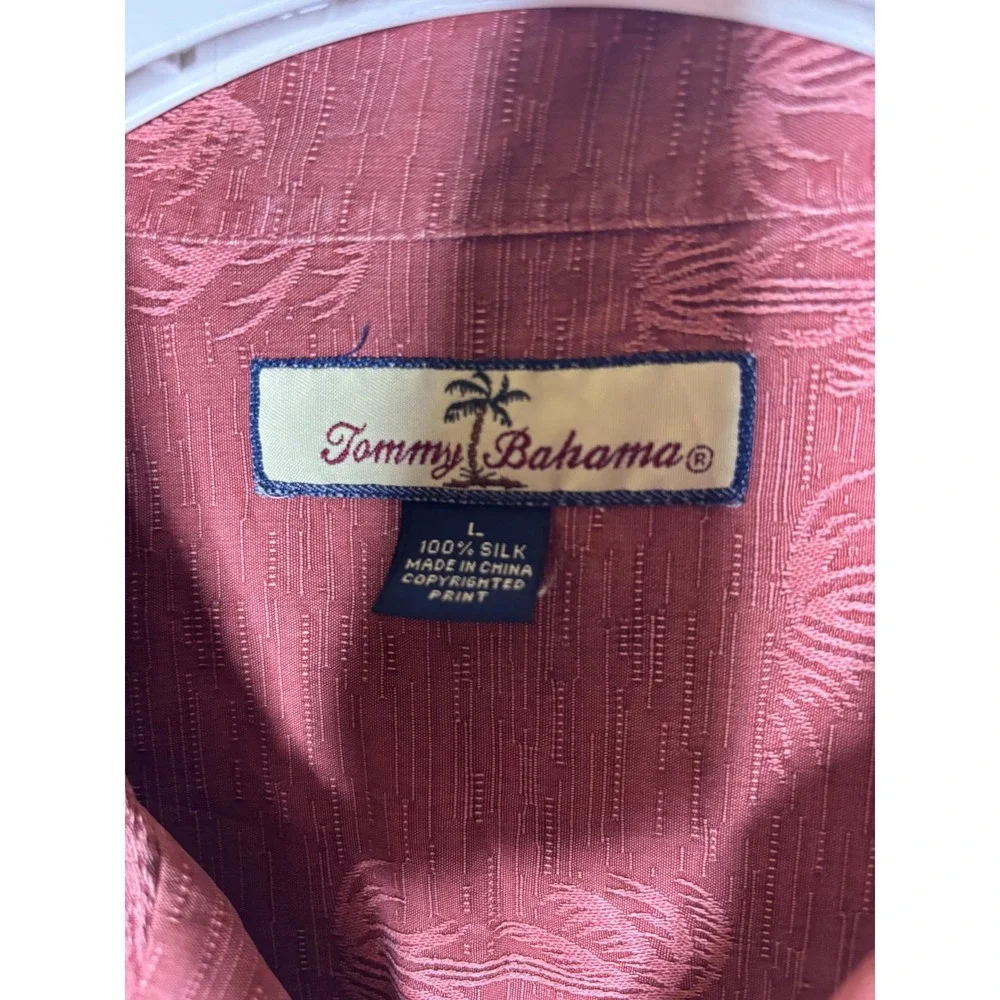 Tommy Bahama Mens Large Silk Palm Tree Jacquard Camp Shirt Terracotta‎ Rust